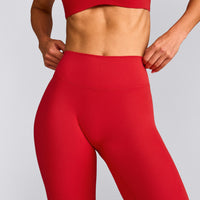 SoftMotion™ High Waisted Leggings with Grey Logo | Fiery Red