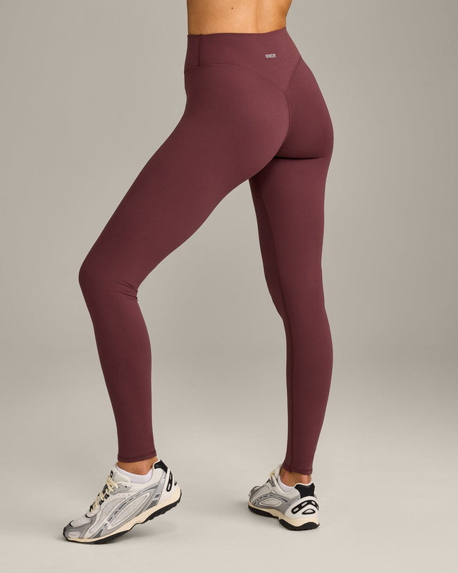 SoftMotion™ High Waisted Leggings with Grey Logo | Velvet Mocha