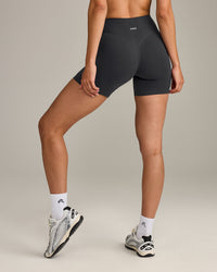 SoftMotion™ High Waisted Shorts 6" with Grey Logo | Coal