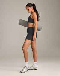 SoftMotion™ High Waisted Shorts 6" with Grey Logo | Coal