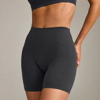 SoftMotion™ High Waisted Shorts 6" with Grey Logo | Coal