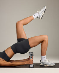 SoftMotion™ High Waisted Shorts 6" with Grey Logo | Coal