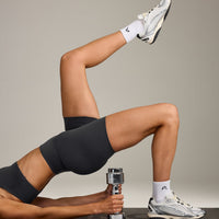 SoftMotion™ High Waisted Shorts 6" with Grey Logo | Coal