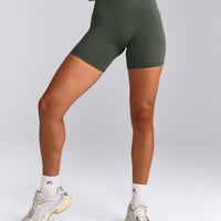SoftMotion™ High Waisted Shorts 6" with Grey Logo | Dark Khaki