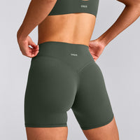 SoftMotion™ High Waisted Shorts 6" with Grey Logo | Dark Khaki