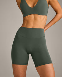 SoftMotion™ High Waisted Shorts 6" with Grey Logo | Dark Khaki