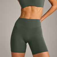 SoftMotion™ High Waisted Shorts 6" with Grey Logo | Dark Khaki