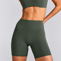 SoftMotion™ High Waisted Shorts 6" with Grey Logo | Dark Khaki