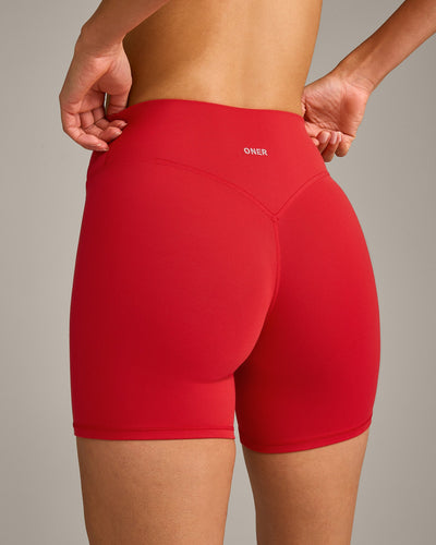 SoftMotion™ High Waisted Shorts 6" with Grey Logo | Fiery Red