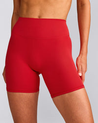 SoftMotion™ High Waisted Shorts 6" with Grey Logo | Fiery Red