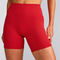 SoftMotion™ High Waisted Shorts 6" with Grey Logo | Fiery Red