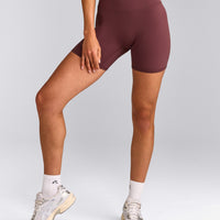 SoftMotion™ High Waisted Shorts 6" with Grey Logo | Velvet Mocha