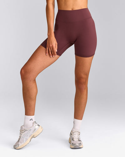 SoftMotion™ High Waisted Shorts 6" with Grey Logo | Velvet Mocha