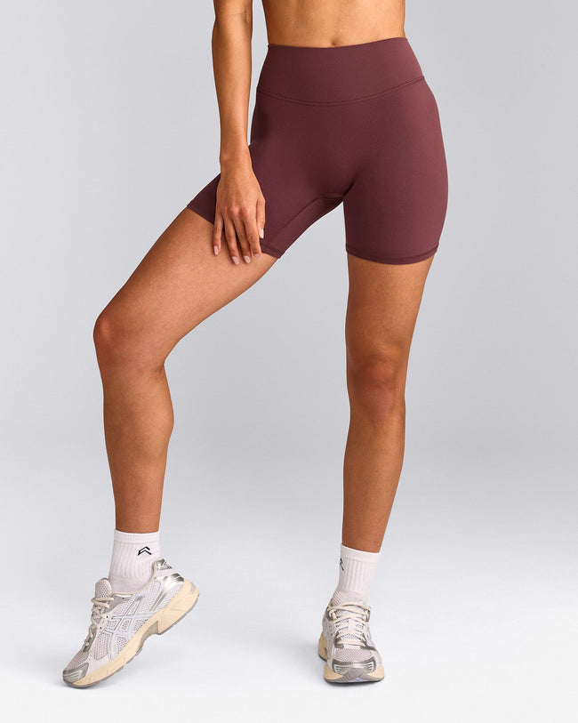 SoftMotion™ High Waisted Shorts 6" with Grey Logo | Velvet Mocha