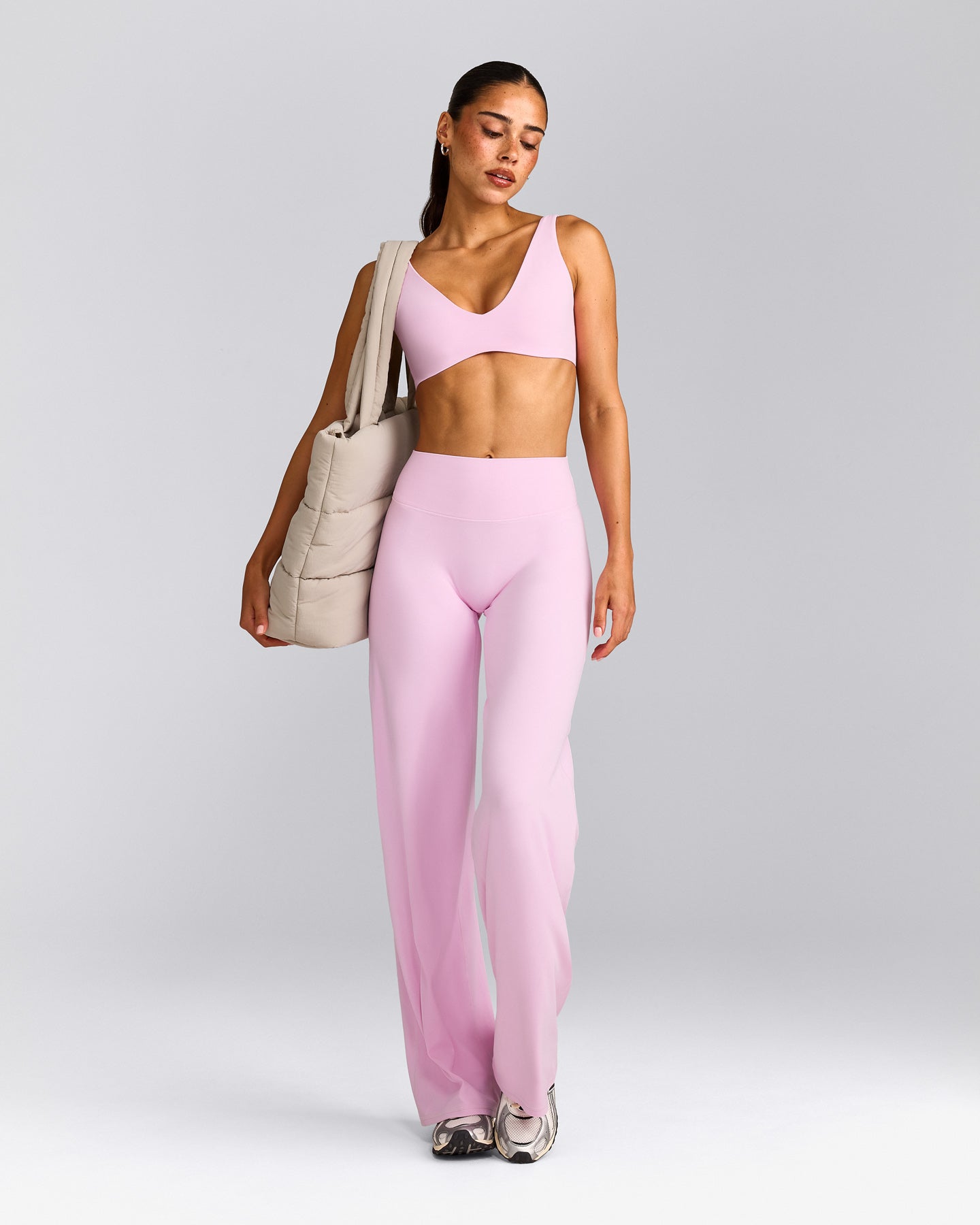 SoftMotion™ Straight Leg Bottoms with Grey Logo | Chalk Pink