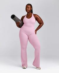 SoftMotion™ Racer Back Mid Vest with Built in Bra Shelf with Grey Logo | Chalk Pink