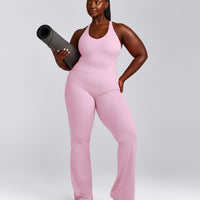 SoftMotion™ Racer Back Mid Vest with Built in Bra Shelf with Grey Logo | Chalk Pink