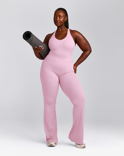 SoftMotion™ Racer Back Mid Vest with Built in Bra Shelf with Grey Logo | Chalk Pink
