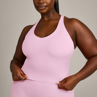 SoftMotion™ Racer Back Mid Vest with Built in Bra Shelf with Grey Logo | Chalk Pink