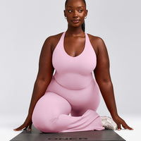 SoftMotion™ Racer Back Mid Vest with Built in Bra Shelf with Grey Logo | Chalk Pink