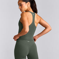 SoftMotion™ Racer Back Mid Vest with Built in Bra Shelf with Grey Logo | Dark Khaki