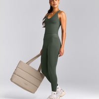 SoftMotion™ Racer Back Mid Vest with Built in Bra Shelf with Grey Logo | Dark Khaki