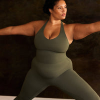 SoftMotion™ Racer Back Mid Vest with Built in Bra Shelf with Grey Logo | Dark Khaki