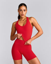 SoftMotion™ Racer Back Mid Vest with Built in Bra Shelf with Grey Logo | Fiery Red