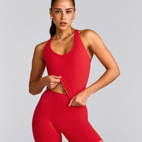 SoftMotion™ Racer Back Mid Vest with Built in Bra Shelf with Grey Logo | Fiery Red