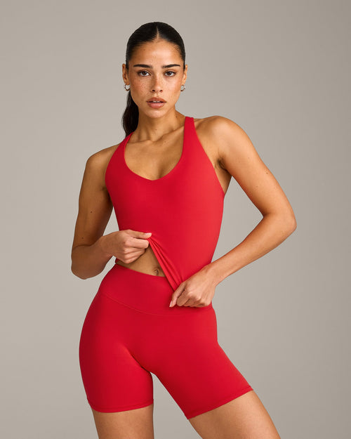 SoftMotion™ Racer Back Mid Vest with Built in Bra Shelf with Grey Logo | Fiery Red