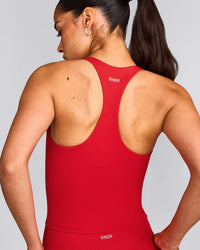 SoftMotion™ Racer Back Mid Vest with Built in Bra Shelf with Grey Logo | Fiery Red