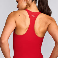 SoftMotion™ Racer Back Mid Vest with Built in Bra Shelf with Grey Logo | Fiery Red