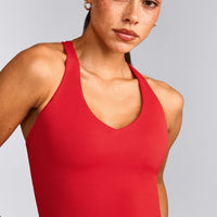 SoftMotion™ Racer Back Mid Vest with Built in Bra Shelf with Grey Logo | Fiery Red