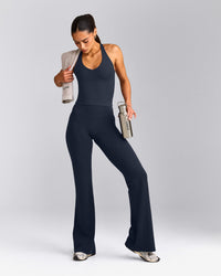 SoftMotion™ Racer Back Mid Tank Top with Built in Bra Shelf with Grey Logo | True Blue