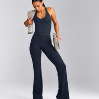 SoftMotion™ Racer Back Mid Tank Top with Built in Bra Shelf with Grey Logo | True Blue
