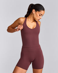 SoftMotion™ Racer Back Mid Vest with Built in Bra Shelf with Grey Logo | Velvet Mocha