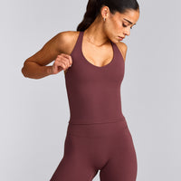 SoftMotion™ Racer Back Mid Vest with Built in Bra Shelf with Grey Logo | Velvet Mocha