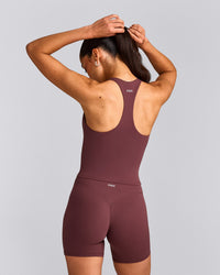 SoftMotion™ Racer Back Mid Vest with Built in Bra Shelf with Grey Logo | Velvet Mocha