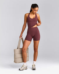 SoftMotion™ Racer Back Mid Vest with Built in Bra Shelf with Grey Logo | Velvet Mocha