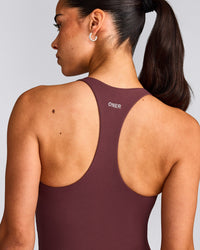 SoftMotion™ Racer Back Mid Vest with Built in Bra Shelf with Grey Logo | Velvet Mocha