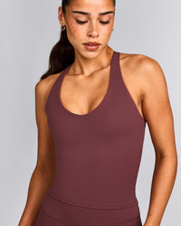 SoftMotion™ Racer Back Mid Vest with Built in Bra Shelf with Grey Logo | Velvet Mocha
