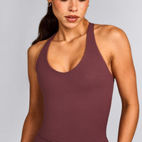 SoftMotion™ Racer Back Mid Vest with Built in Bra Shelf with Grey Logo | Velvet Mocha