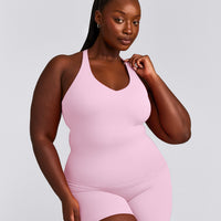 SoftMotion™ Racer Back Vest with Built in Bra Shelf with Grey Logo | Chalk Pink