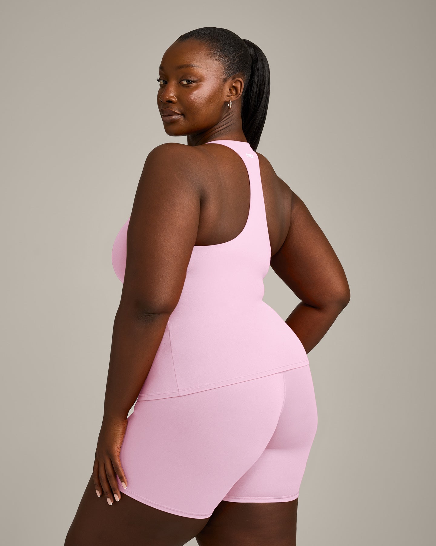 SoftMotion™ Racer Back Vest with Built in Bra Shelf with Grey Logo | Chalk Pink