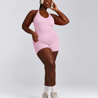 SoftMotion™ Racer Back Vest with Built in Bra Shelf with Grey Logo | Chalk Pink