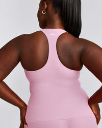 SoftMotion™ Racer Back Vest with Built in Bra Shelf with Grey Logo | Chalk Pink