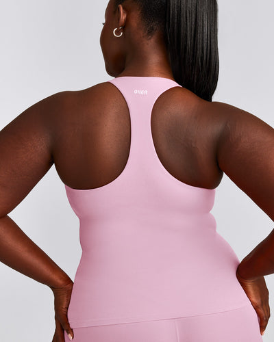 SoftMotion™ Racer Back Vest with Built in Bra Shelf with Grey Logo | Chalk Pink