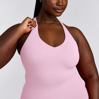 SoftMotion™ Racer Back Vest with Built in Bra Shelf with Grey Logo | Chalk Pink