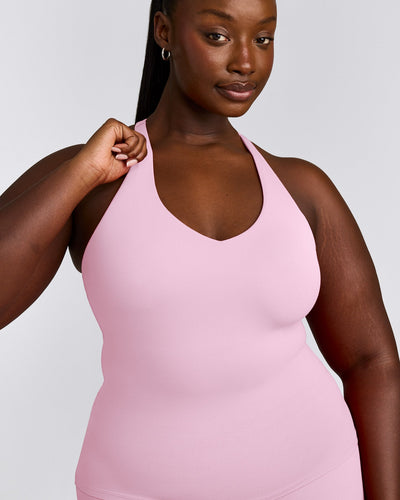 SoftMotion™ Racer Back Vest with Built in Bra Shelf with Grey Logo | Chalk Pink