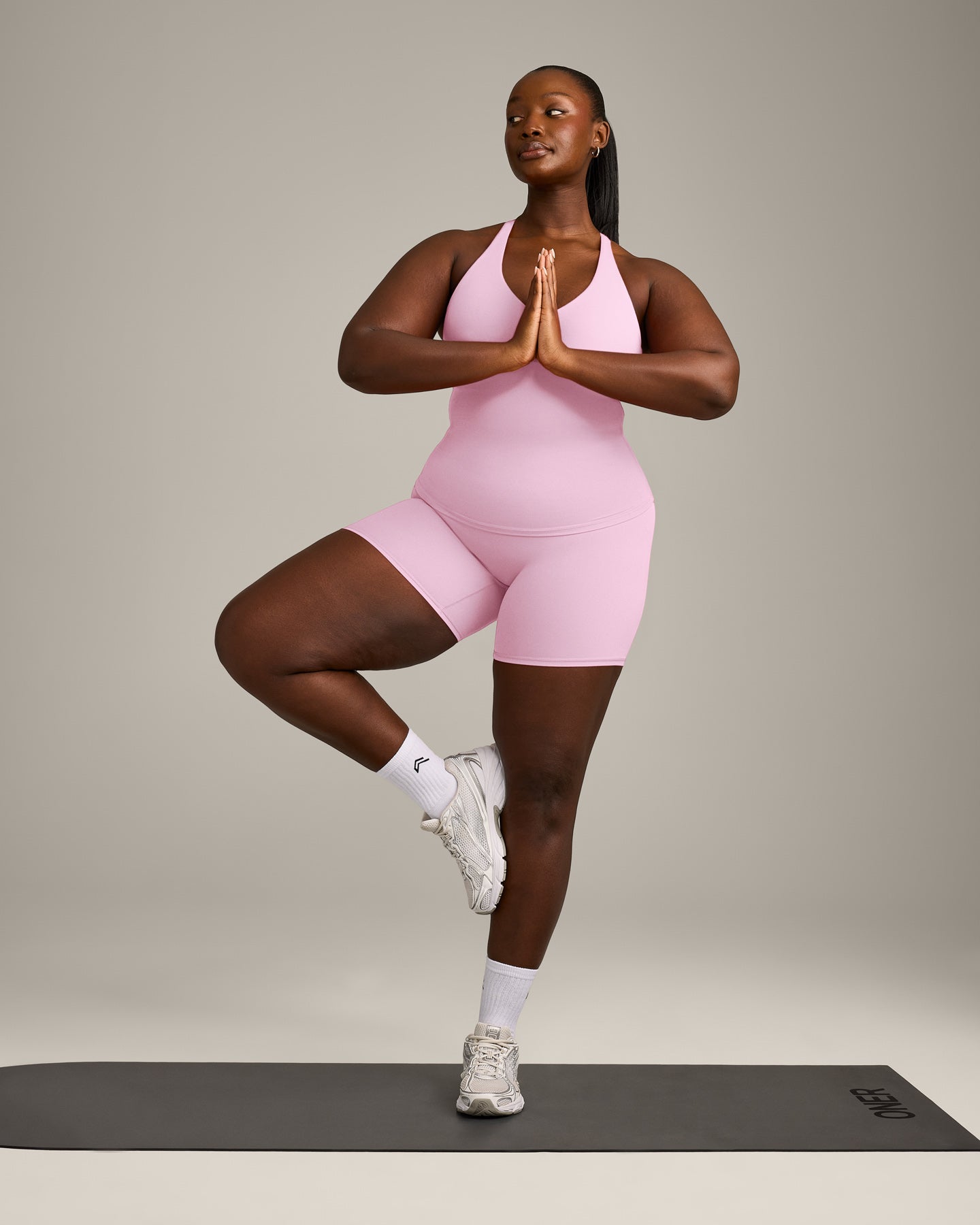 SoftMotion™ Racer Back Vest with Built in Bra Shelf with Grey Logo | Chalk Pink